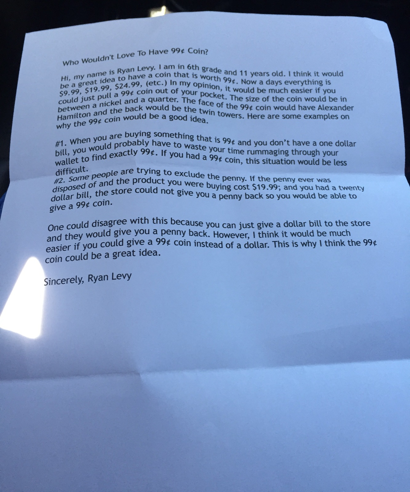 Letter to the U.S. Mint